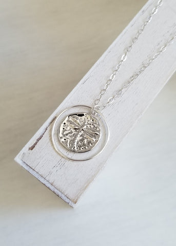 Dragonfly Necklace, Silver Coin Pendant, Birthday gift idea
