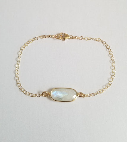 Moonstone Bracelet, Gift for Mom, Delicate Gold Filled Bracelet