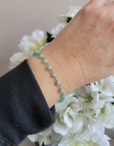 Handmade Amazonite Bracelet, Boho Beaded Chain Bracelet, Gift for Her