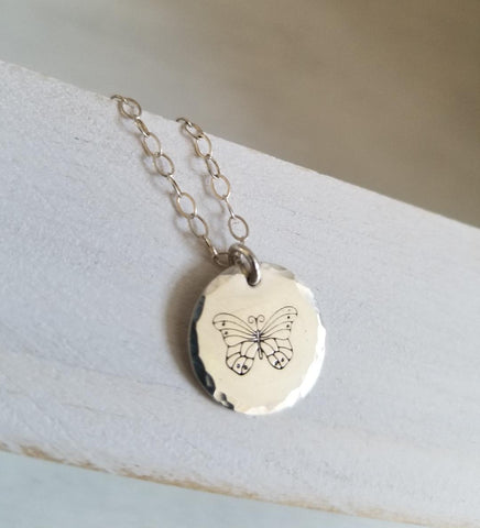 butterfly charm necklace, hand stamped butterfly, gift for best friend, Fabulous Creations Jewelry