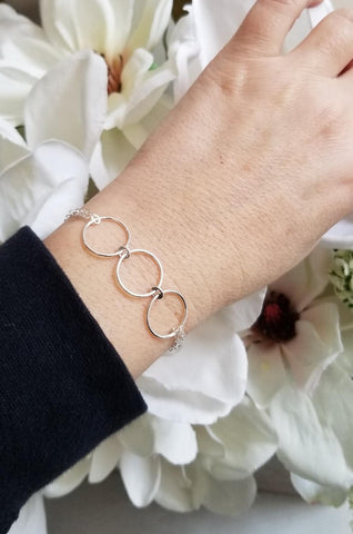 sterling silver circle bracelet, double strand bracelet, gift for best friend, bridesmaid gift