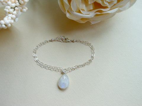 moonstone bracelet, charm bracelet, maid of honor sister gift, silver bracelet