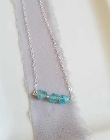 Raw Apatite Bar Necklace, Sterling Silver or Gold Filled