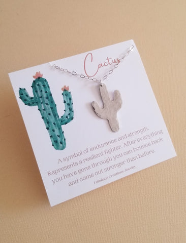 Silver Hammered Cactus Pendant Necklace, Southwestern Style Jewelry, Gift for Best Friend