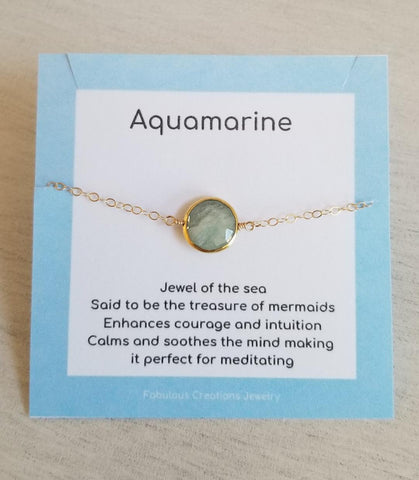 everyday bracelet, dainty Aquamarine bracelet, handmade gemstone bracelet, thin gold chain