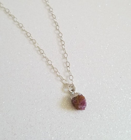 Dainty Raw Ruby Necklace, Gold Filled or Sterling Silver