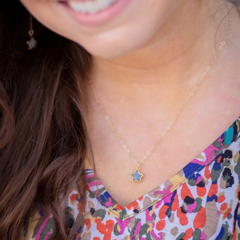 Dainty Gold Moonstone Star Necklace, When You Wish Upon a Star