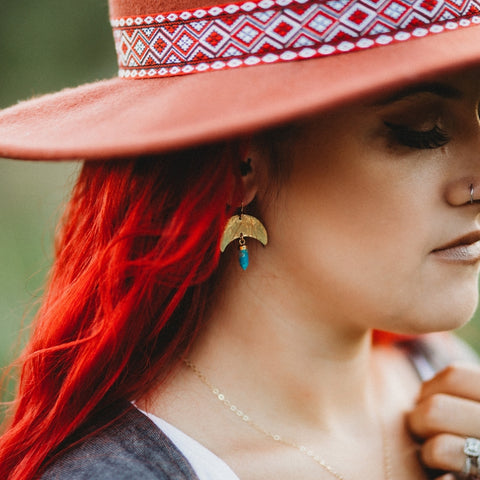 Turquoise Crescent Moon Earrings, Bohemian Turquoise Earrings