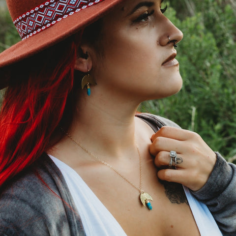 Turquoise Moon Pendant Necklace, Gold or Silver