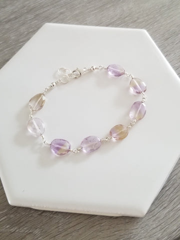 Ametrine Bracelet for Women, Chunky Gemstone Bracelet, Balancing Stone, Gift for Her, Healing Crystal Bracelet, Ametrine Jewelry