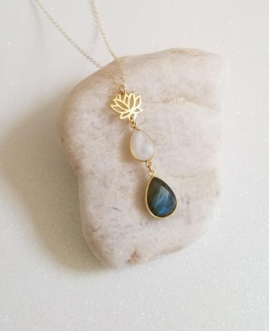 Labradorite and Moonstone Necklace, Gold Pendant Necklace, gift for her