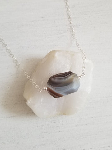 Botswana Agate Stone of Comfort Necklace, Crystal  Healing Necklace